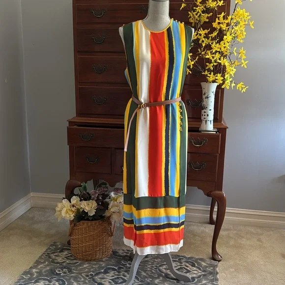 Tory Burch Colourful Striped Sleeveless Bettina Dress Size 12 - Picture 3 of 16